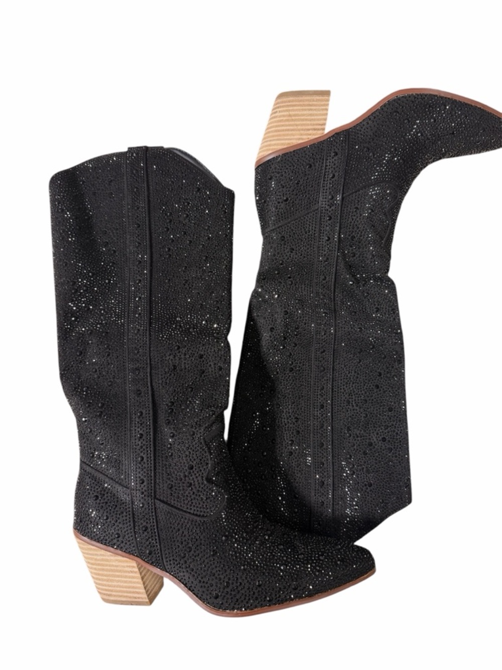Black Sparkle Mid-Calf Heeled Western Boots